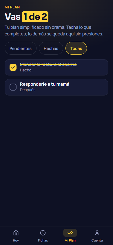 Mi Plan con las tareas terminadas tachadas